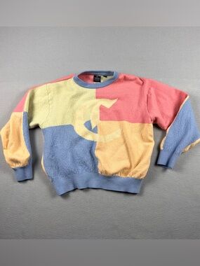 Callaway Pastel Colorblock Crew Sweater in Pink, Blue, Yellow, Cream merino wool